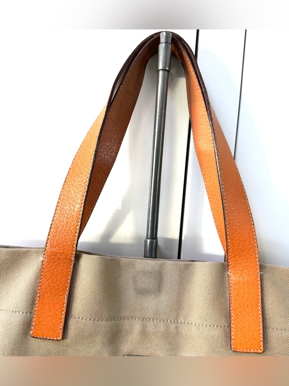 PRADA + COA Vintage Canvas & Leather Tote Bag Beige Orange Shoulder Bag Italy - Picture 3 of 10